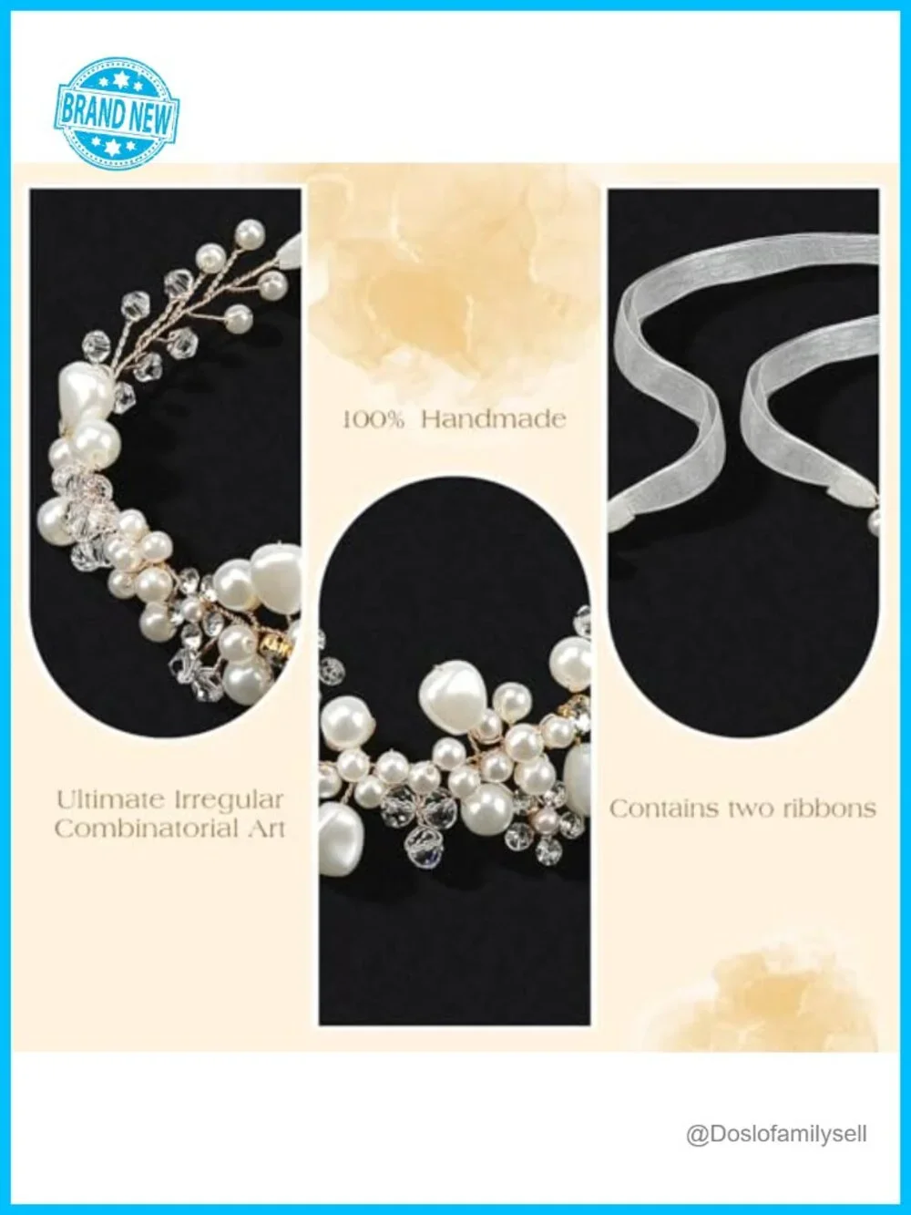 Irregular Pearl Flower Girl Headpiece Wedding Hair Accessory Handmade Rhinestone